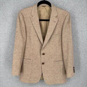 Kaufmans Mens VTG Wool Tweed Blazer Jacket Size 42 Tan Wood Double Button EUC
